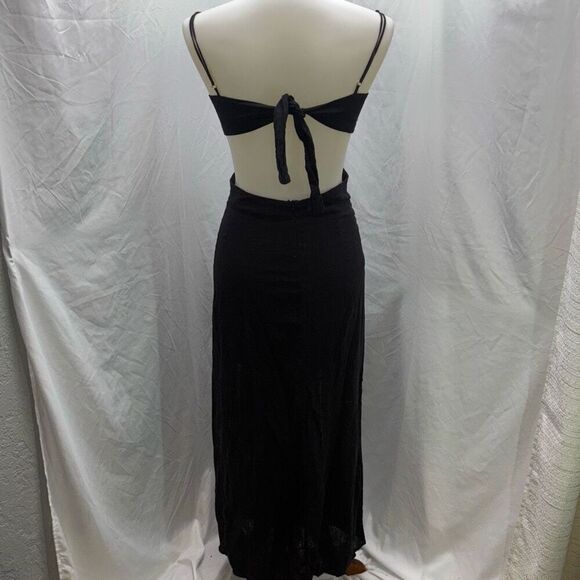 VIX Paula Hermanny Leda Long Maxi Cut Out Dress Black Linen Sz M - Picture 6 of 13